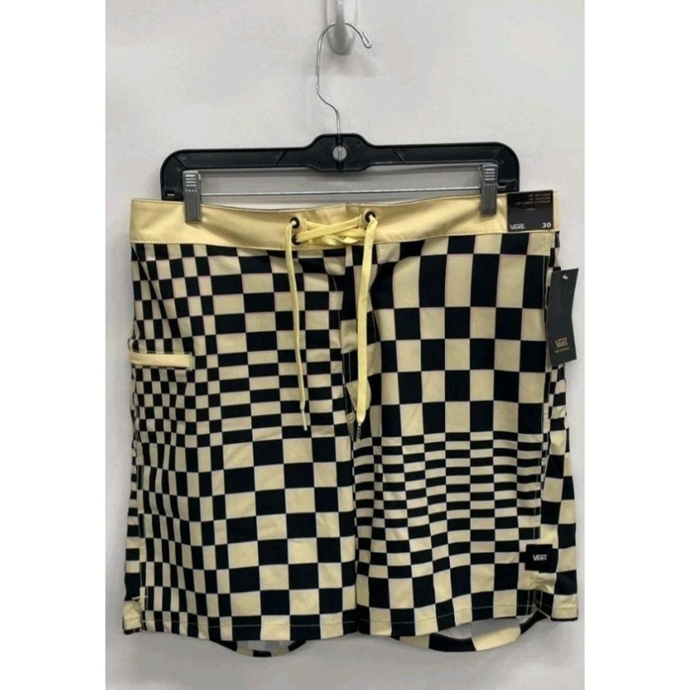 NWT Vans Skewed Checkerboard Board Shorts Mens Size 30 Yellow Black Surf Swim
